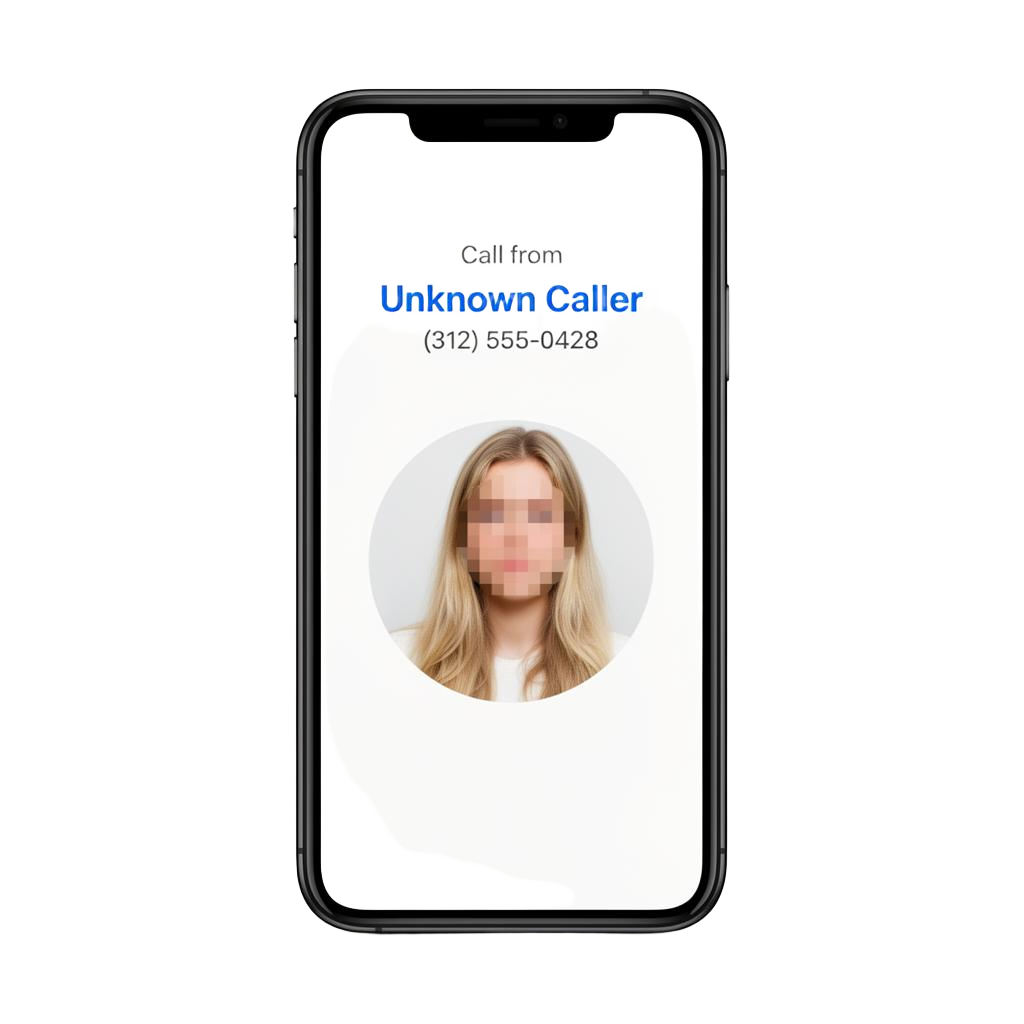 Incoming call from unknown caller showing blurred profile